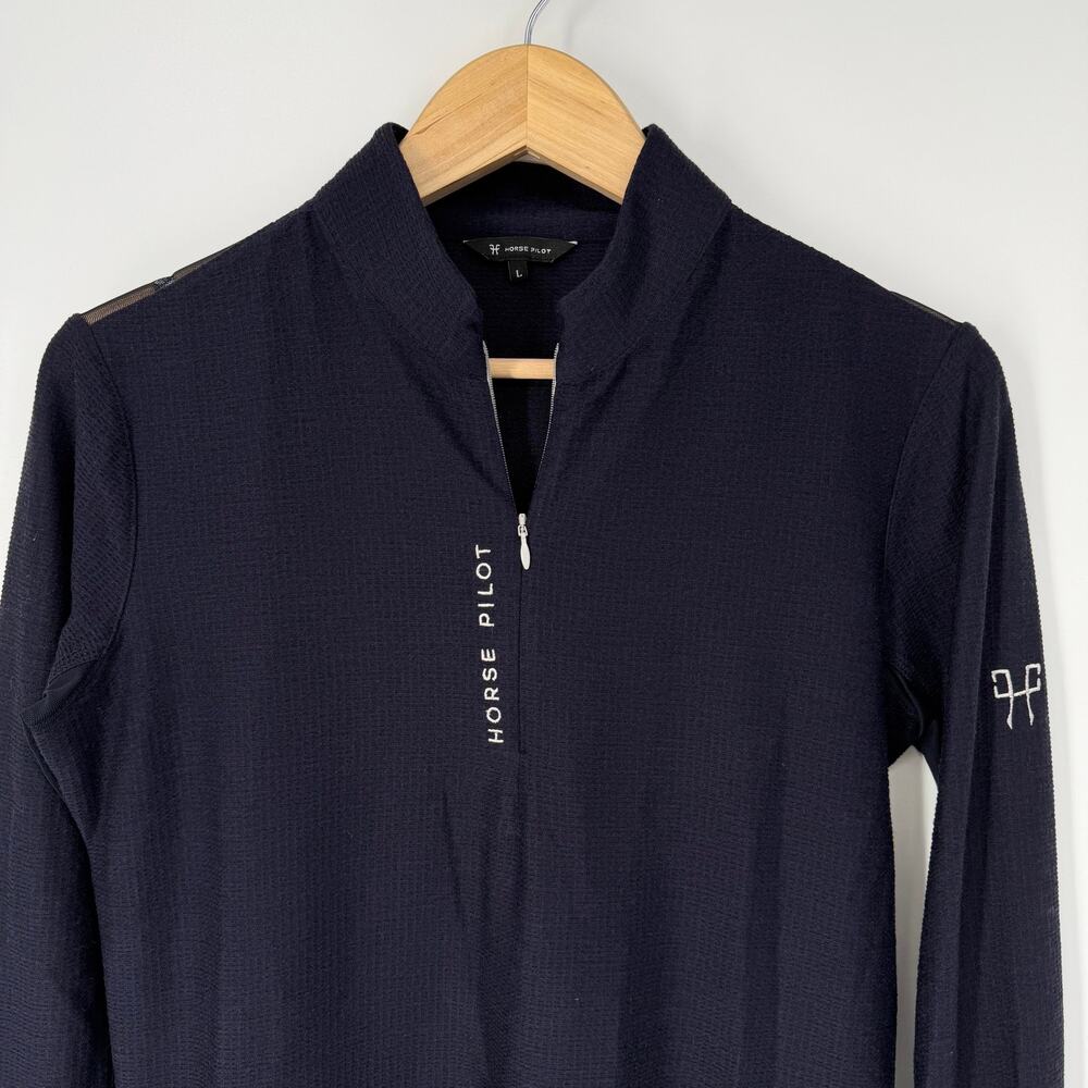 Horse Pilot Suntech Shirt Anti-UV Long Sleeve Riding Schooling Quarter Zip Blue - Picture 8 of 16